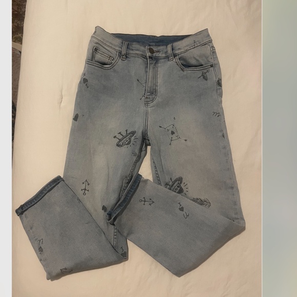 BDG High Rise Girlfriend Doodle Planet Space Diamond Hipster Boho Hippie Jeans - Picture 8 of 8